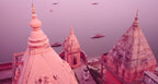 Looking down at the Ganges river from one of the hundreds of temples in Banaras.  Banaras, India.