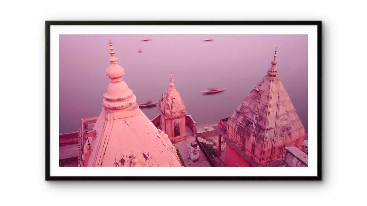 Looking down at the Ganges river from one of the hundreds of temples in Banaras.  Banaras, India.