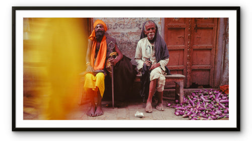 A sadhu (Hindu holy man) and friend make a great portrait. Banaras, India.