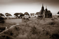 Large temple and lone bicycle. Bagan, Myanmar.