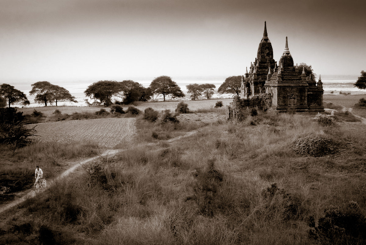 Large temple and lone bicycle. Bagan, Myanmar. (Gallery Print)