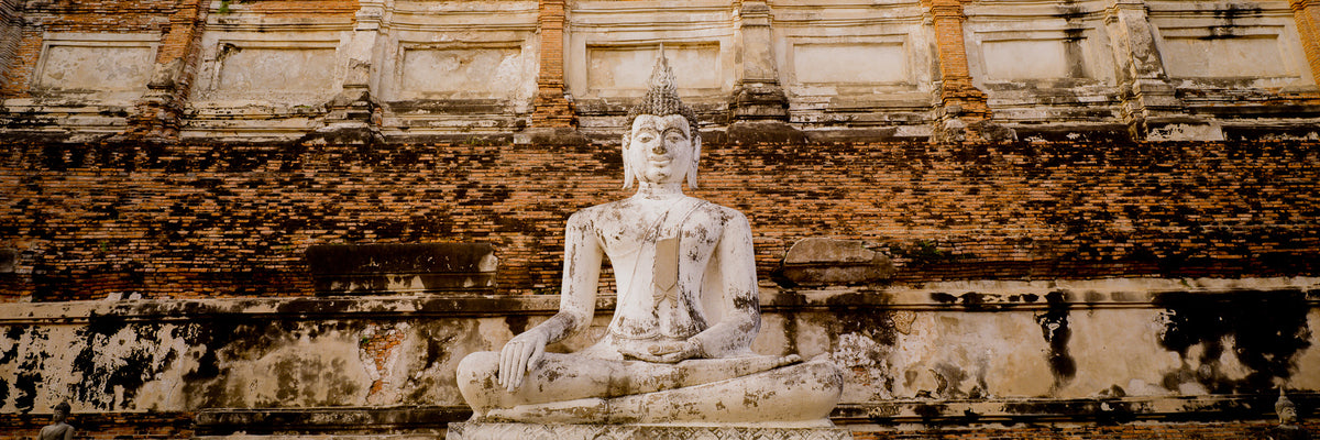 Panoramic image of large Buddha statue.  Wat Mahatat, Ayutthaya, Thailand.