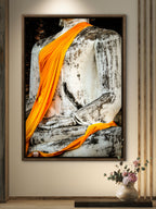 Detail of saffron robes on Buddha.  Ayutthaya, Thailand.